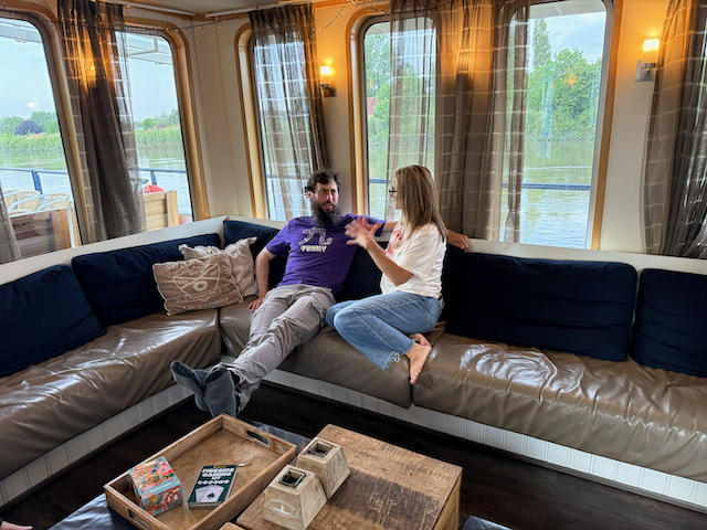 Alex and Judy chatting on the Iris.