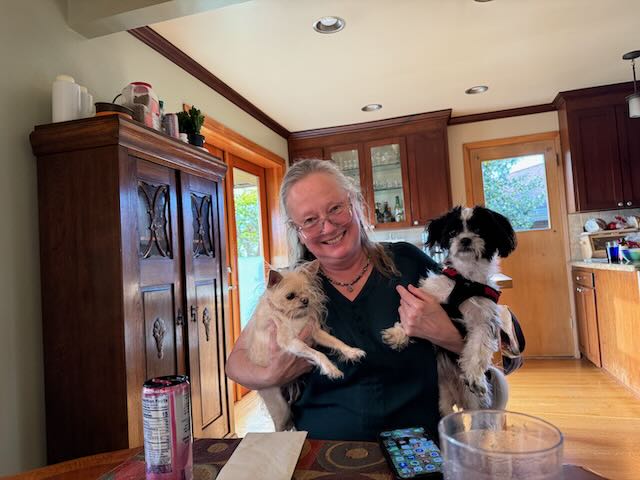Catherine with Athena and Orca at soup night