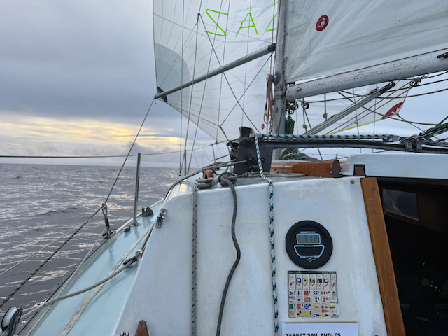 Cruising along nicely with the spinaker up.