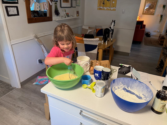On the way home from The overland Expo, I stopped in with Dan Tedrow and his kids. Here Kira is making waffle batter for Breakfast.