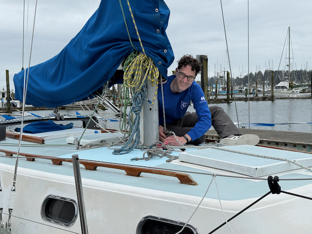 James rigging the topping lift