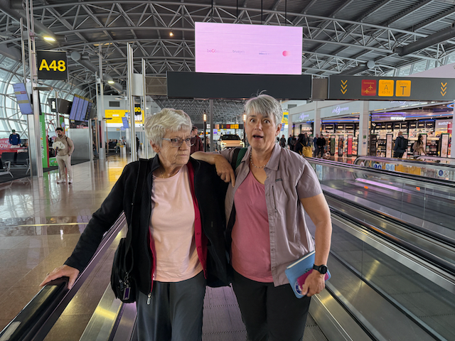 Mom and Sue in the Brussels airport.