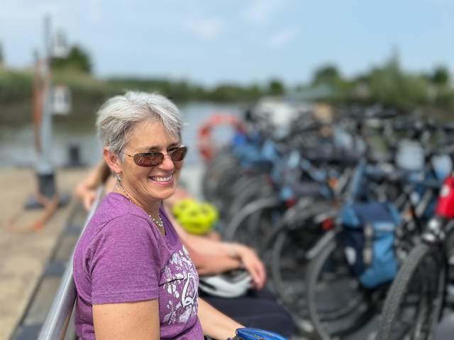 Riding the ferry across a river
