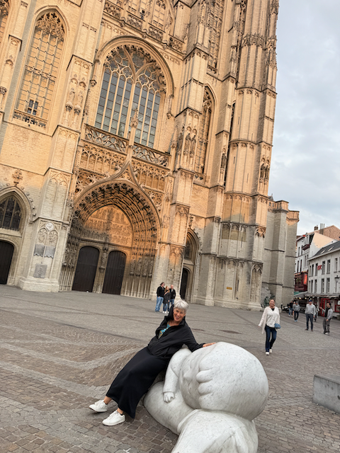 Sue in the Cathederal Square of Antwerp