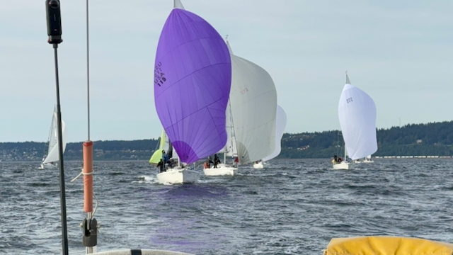 The first race on Monday had all but one of the boats behind us at the first mark.
