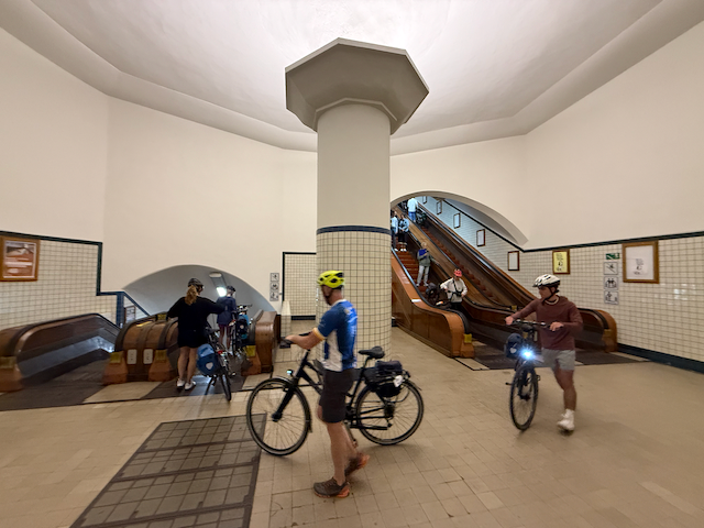 The wooden escalator in Antwerp that took us to the tunnel under the river