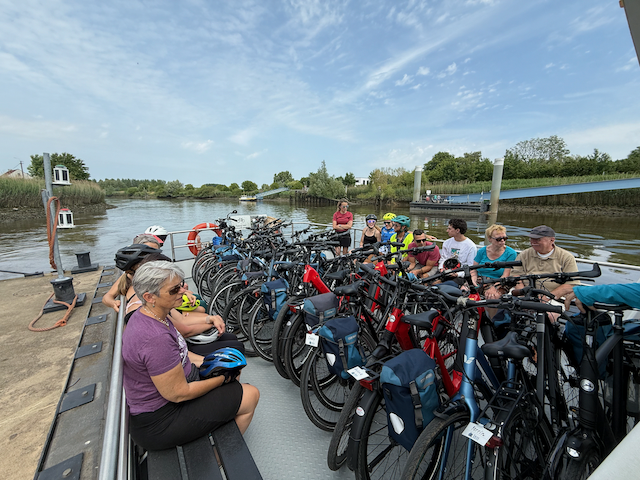This ferry goes back and forth every half hour.