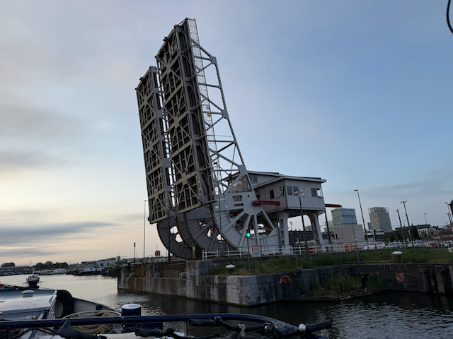 there are all sorts of cool drawbridges in Belgium.  Here we are leaving Antwerp, heading to the Netherlands.